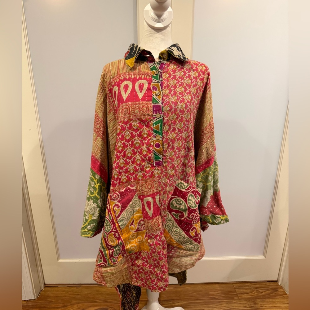 Kantha Colorful Patchwork Long Sleeve Dress